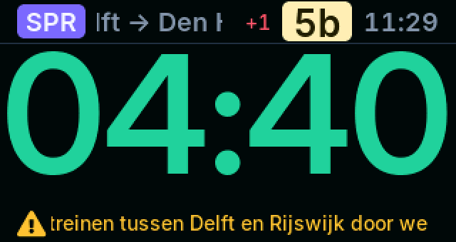 NS-scherm met vertraging, spoor en een verstoringsmelding