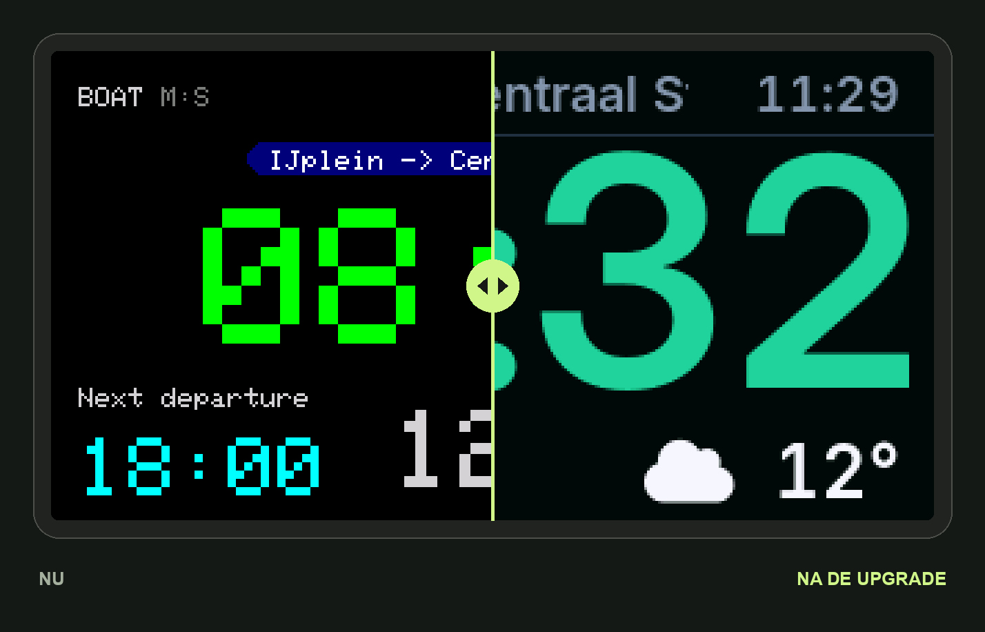 Links een Timey nu, rechts na de upgrade: dezelfde rit met een veel grotere afteller